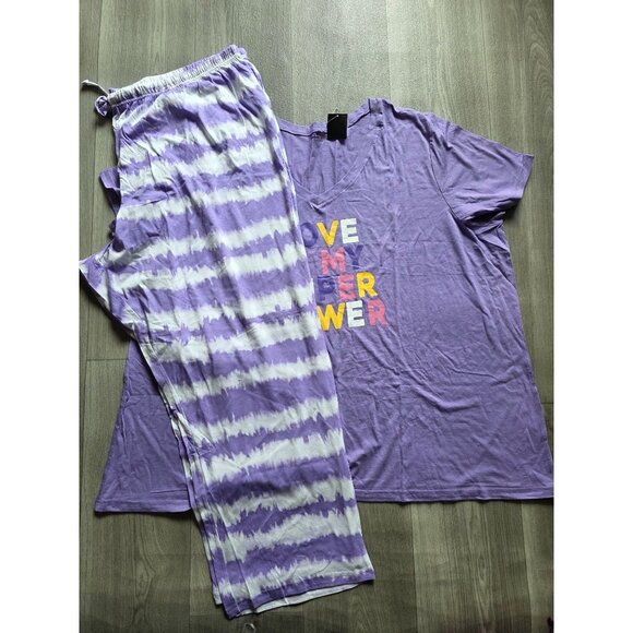 Avenue Purple Love Is My Superpower Pajama Set Size 30/32 Tie-Dye Pants - Picture 2 of 6
